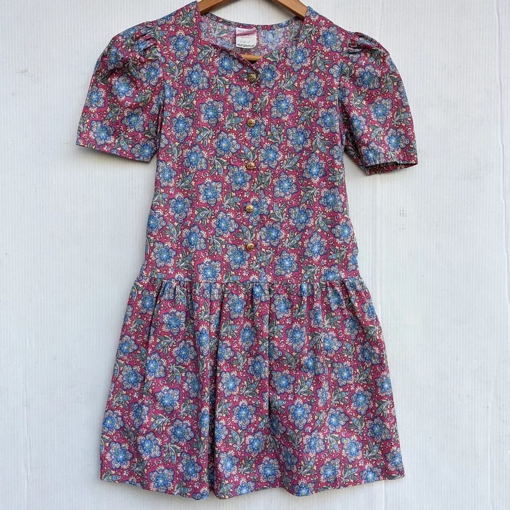 VINTAGE Michelle Lynn Victorian Floral Sweetheart Neckline Girls Dress